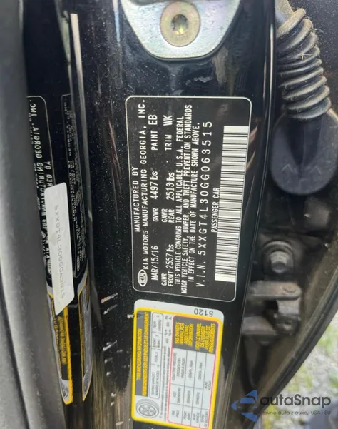 2016 Kia Optima Lx from USA, damaged, VIN 5XXGT4L30GG5XXGT